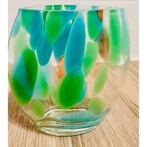 Ryukyu glass vase Japanese craft from Okinawa. Vibrant colors blue, green